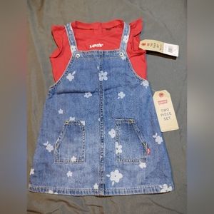 NWT Levi's Baby Girl Bib denim Overalls Jean Jumper Dress and Shirt 24m2t romper